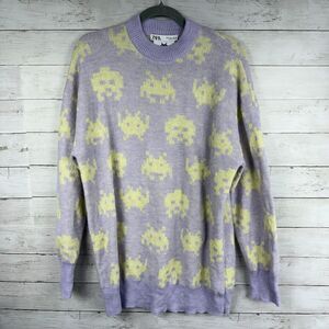 Zara Purple/Green Space Invaders Oversized Sweater